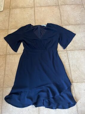 She + Sky Navy High-Low V-Neck Ruffle Dress